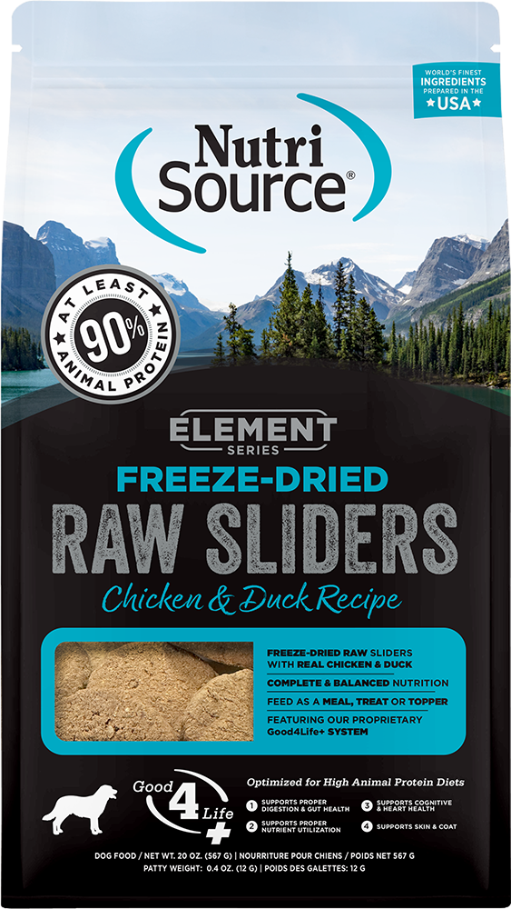 NutriSource Element Freeze-Dried Sliders Chicken & Duck Recipe Dog Food Front Pouch