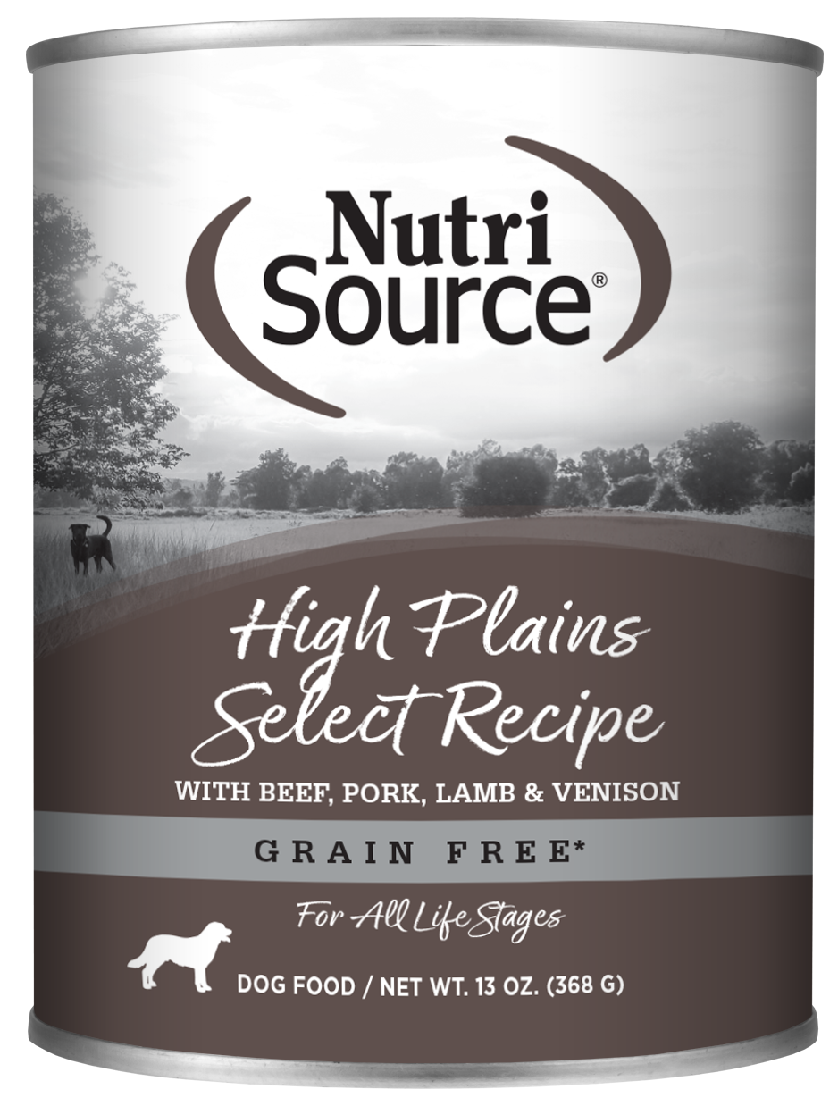 NutriSource Grain Free High Plains Select Recipe front of can.