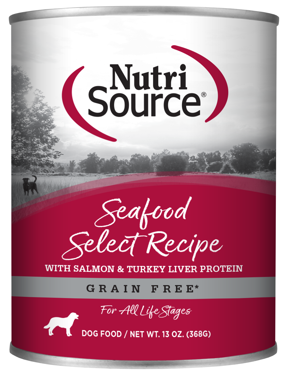 NutriSource Grain Free Seafood Select Recipe front of can.