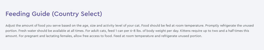 Feeding Guidelines for NutriSource Grain Free Country Select Canned Cat Food.
