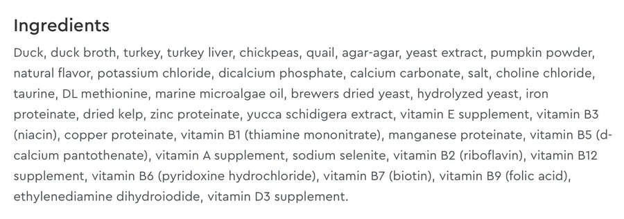 Ingredients list for NutriSource Grain Free Country Select Canned Cat Food.