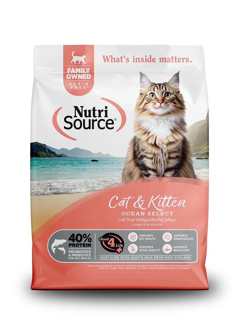NutriSource Grain Free Ocean Select Entree Dry Cat Food front of bag.