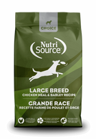 NutriSource Large Breed Chicken Meal & Barley Recipe front of bag.