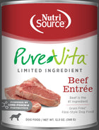 NutriSource PureVita Grain Free TetraPak Beef Entree Wet Dog Food front of can