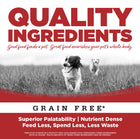 Quality Ingredients. Superior palatability, nutrient dense, feed less, spend less, less waste. 