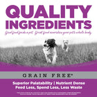 Quality Ingredients. Superior palatability, nutrient dense, feed less, spend less, less waste.
