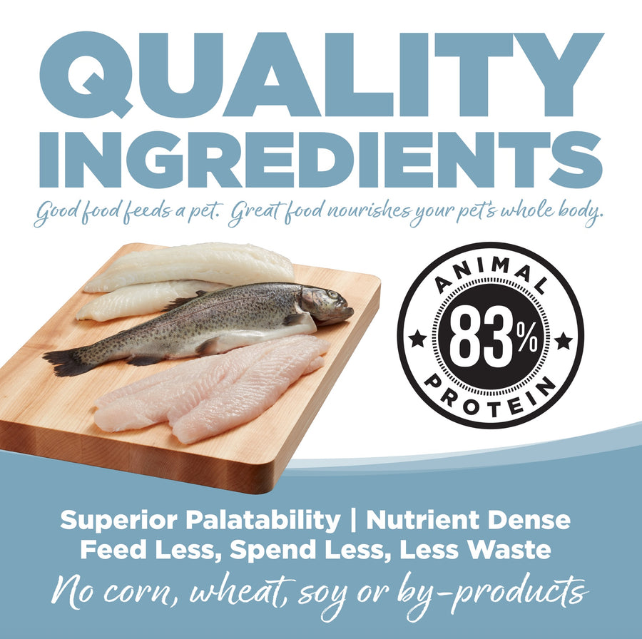 Quality Ingredients. Superior palatability, nutrient dense, feed less, spend less, less waste. No corn, wheat, soy or by-products