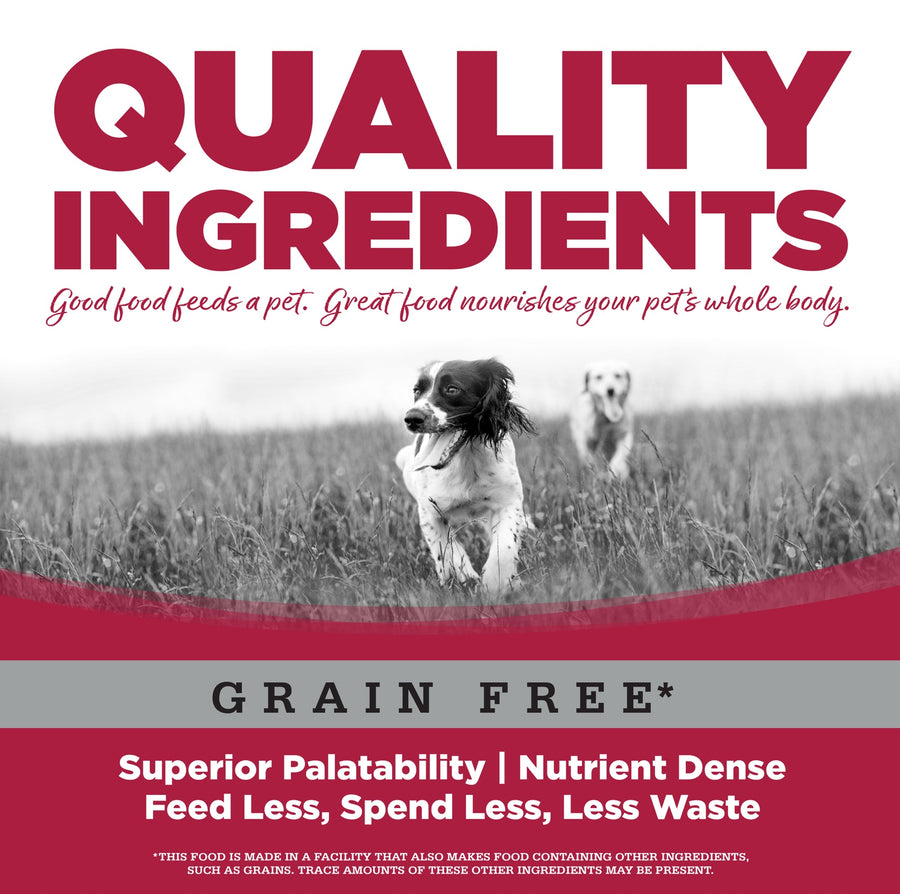 Quality Ingredients. Superior palatability, nutrient dense, feed less, spend less, less waste. 
