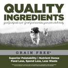 Quality Ingredients. Superior palatability, nutrient dense, feed less, spend less, less waste. 