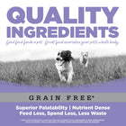 Quality Ingredients. Superior palatability, nutrient dense, feed less, spend less, less waste.