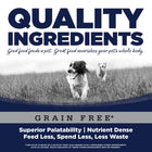 Quality Ingredients. Superior palatability, nutrient dense, feed less, spend less, less waste. 