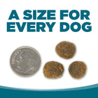 A size for every dog. Kibble approximately 2/3rds size of a dime.