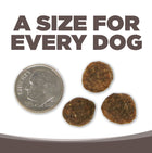 A size for every dog. Kibble approximately 2/3rds size of a dime.