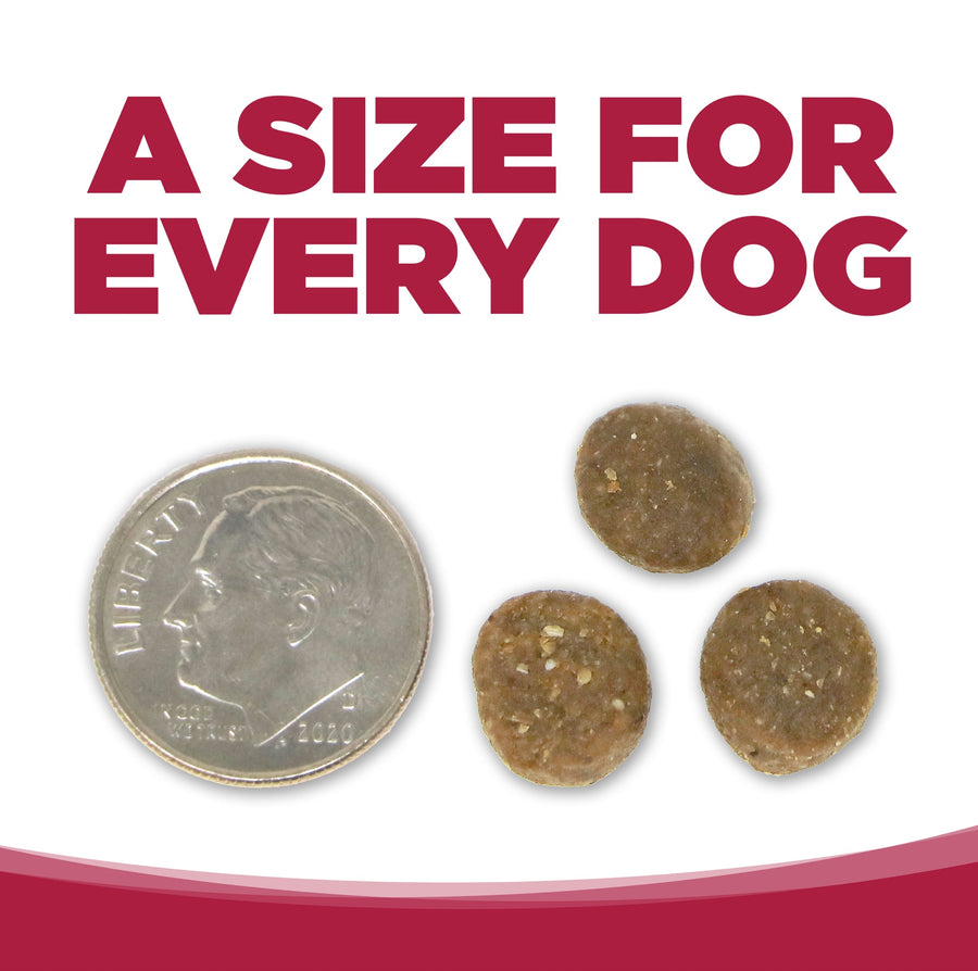 A size for every dog. Kibble approximately 2/3rds size of a dime.