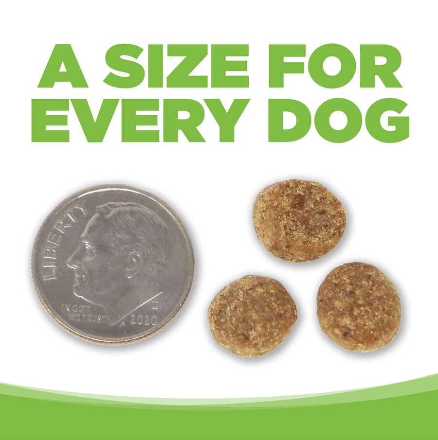 A size for every dog. Kibble approximately 2/3rds size of a dime.