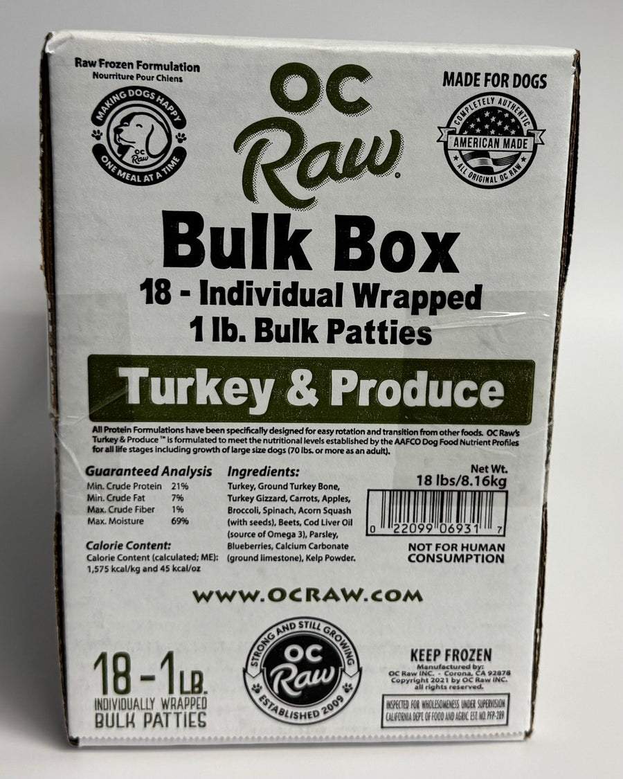 OC Raw Turkey & Produce Frozen Raw Dog Food Bulk Box of 18 - 1 lb patties