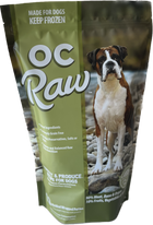 Front Packaging of OC Raw Turkey & Produce Frozen Raw Dog Food