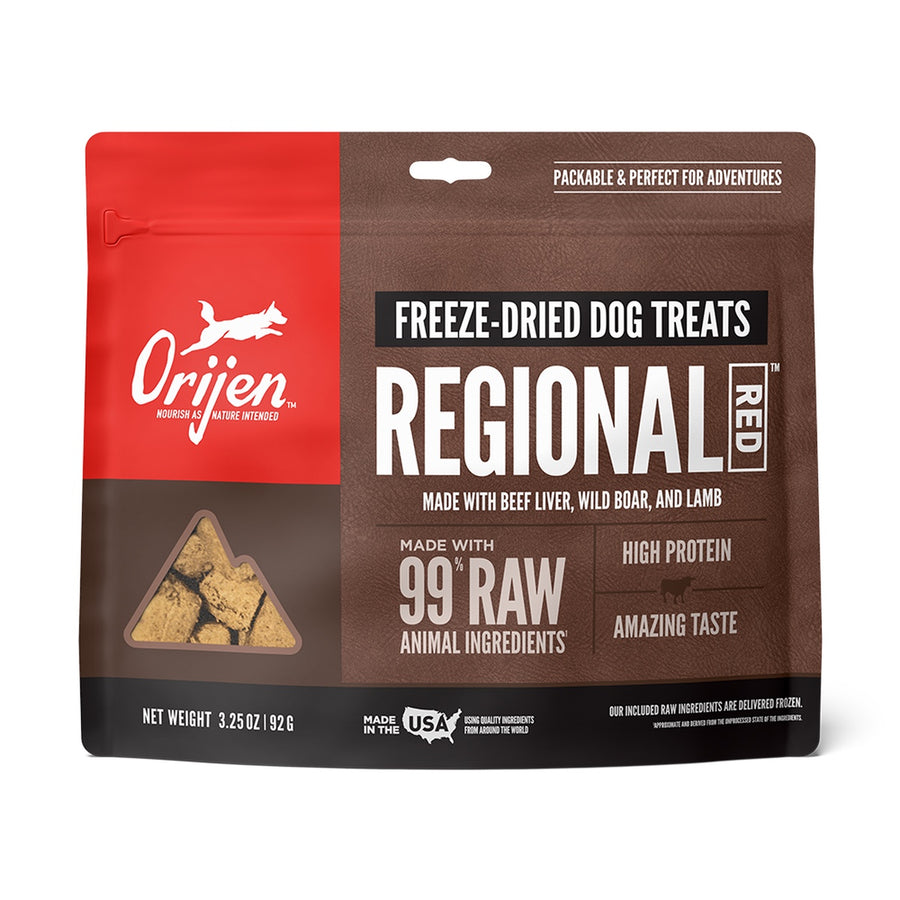 ORIJEN Freeze Dried Regional Red Dog Treats front of bag.