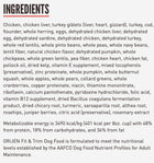 Ingredients for ORIJEN Grain Free Fit & Trim Dry Dog Food.