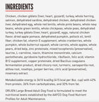 Ingredients for ORIJEN Large Breed Adult Dry Dog Food.