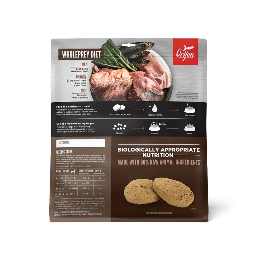 ORIJEN Regional Red Freeze Dried Dog Food back of bag.