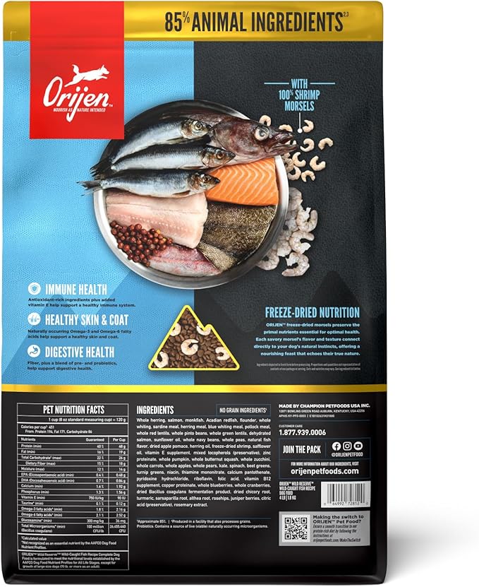 ORIJEN Wild Reserve Fish Recipe Dry Dog Food Back Packet
