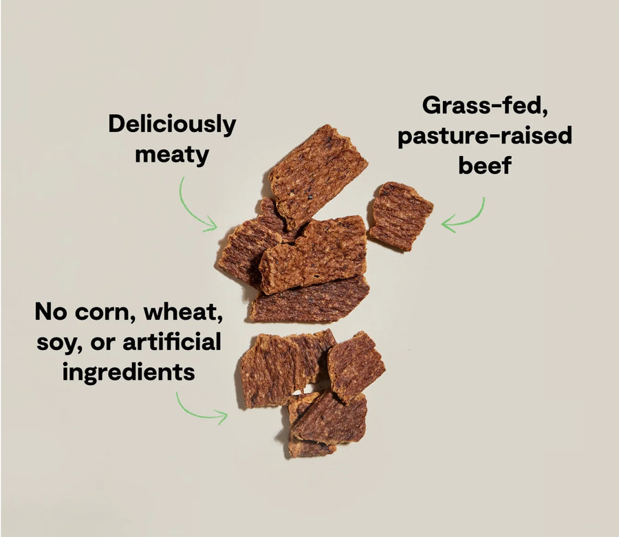 *Grass-fed pasture-raised beef
*Deliciously meaty
*No corn, wheat, soy, or artificial ingredients