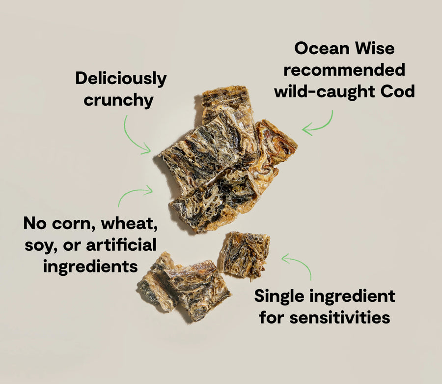 *Ocean Wise recommended wild-caught Cod
*Deliciously crunchy
*No corn, wheat, soy, or artificial ingredients
*Single ingredient for sensitivities