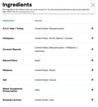 Ingredients list for Open Farm Dehydrated Turkey Dog Treats.