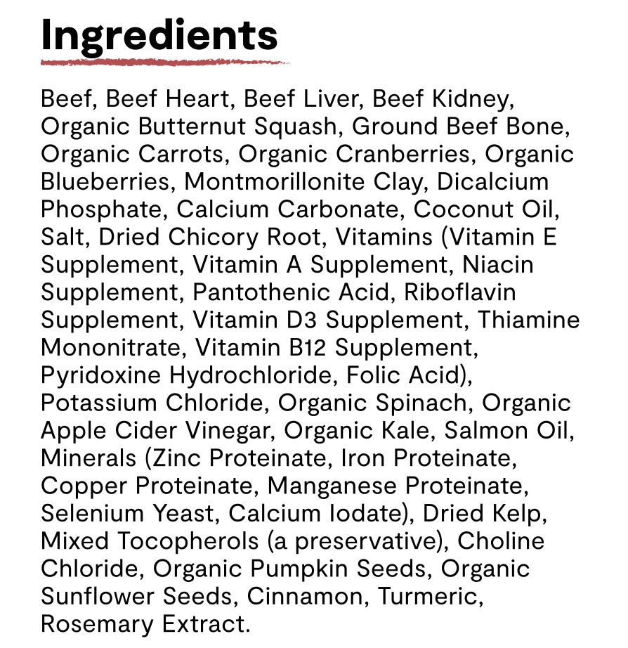 Ingredients for Open Farm Freeze Dried Raw Grass-Fed Beef Morsels For Dogs.