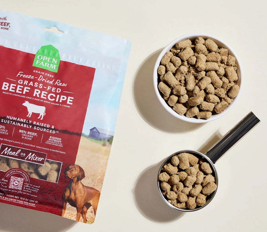 Open Farm Freeze Dried Raw Grass-Fed Beef Morsels For Dogs Serving.