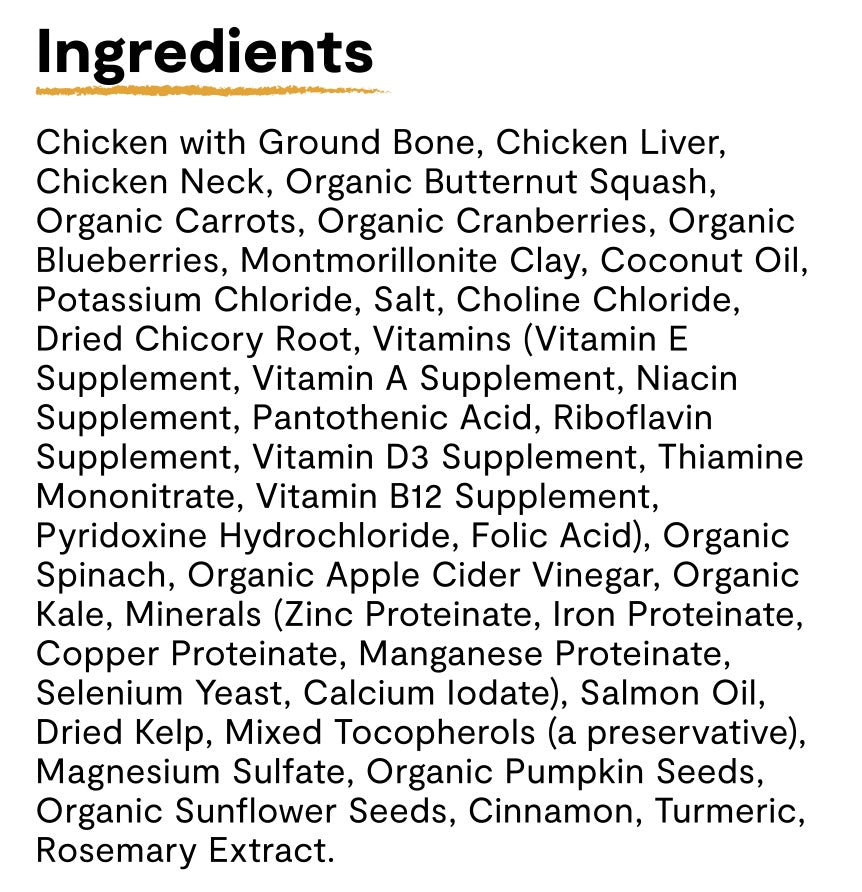 Ingredients list for Open Farm Freeze Dried Raw Harvest Chicken Morsels For Dogs.