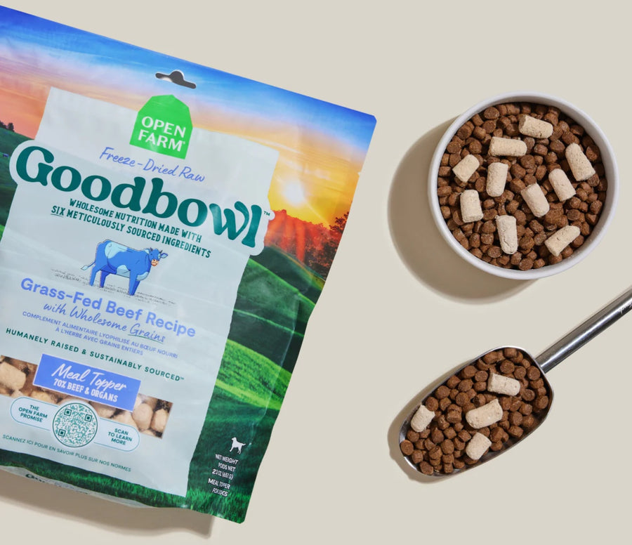 Open Farm Goodbowl Beef Recipe Freeze Dried Raw Topper for Dogs Serve with kibble.