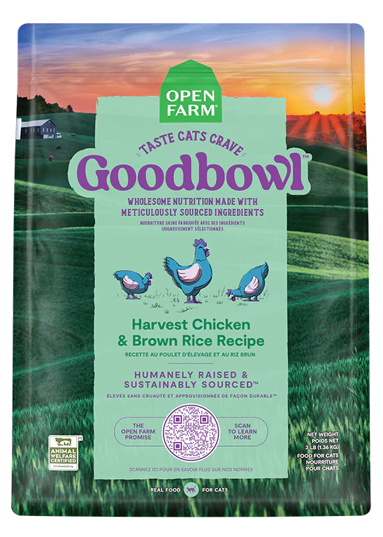 Front Pouch of Open Farm Goodbowl Harvest Chicken & Brown Rice Recipe Cat Food