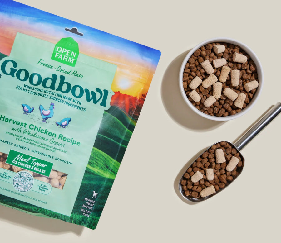 Open Farm Goodbowl Harvest Chicken Recipe Freeze Dried Raw Topper for Dogs Serving.