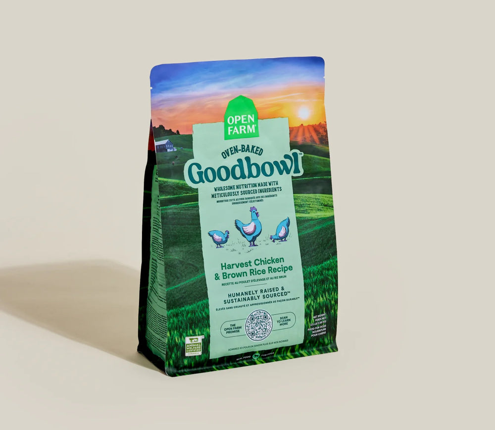 Open Farm Goodbowl Harvest Chicken and Brown Rice Recipe Dry Dog Food front of bag.