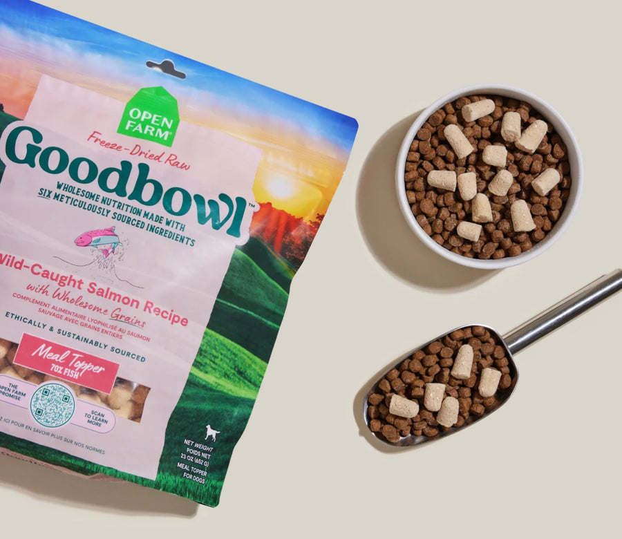 Open Farm Goodbowl Wild Caught Salmon Recipe Freeze Dried Raw Topper for Dogs Serving.