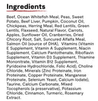 Ingredients list for Open Farm Grain Free Grass-Fed Beef Dry Dog Food.