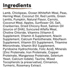 Ingredients list for Open Farm Grain Free Pasture-Raised Lamb Dry Dog Food.