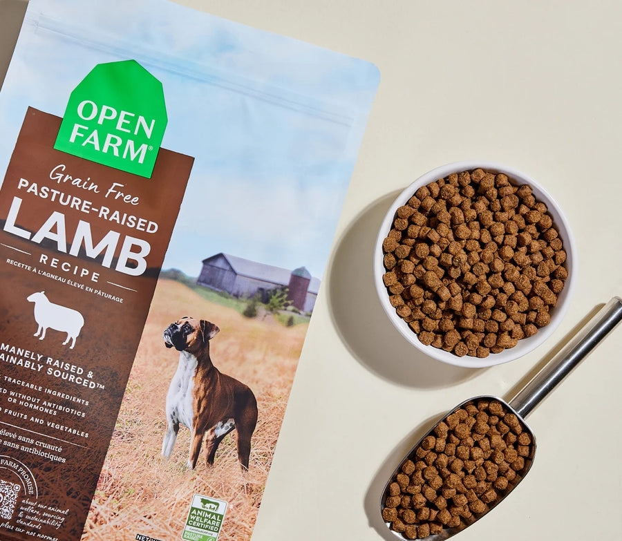 Open Farm Grain Free Pasture-Raised Lamb Dry Dog Food Serving.