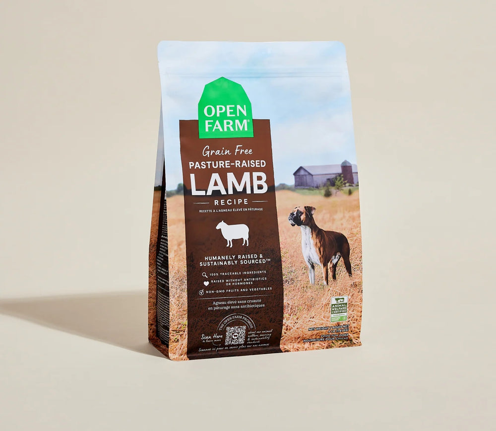 Open Farm Grain Free Pasture-Raised Lamb Dry Dog Food front of bag.