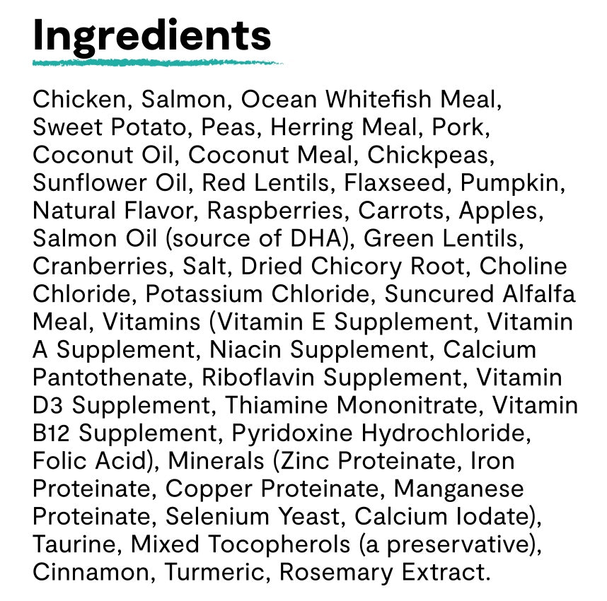 Ingredients list for Open Farm Grain Free Puppy Dry Dog Food.