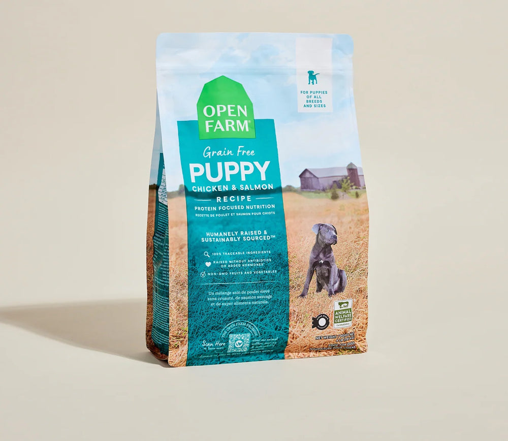 Open Farm Grain Free Puppy Dry Dog Food front of bag.