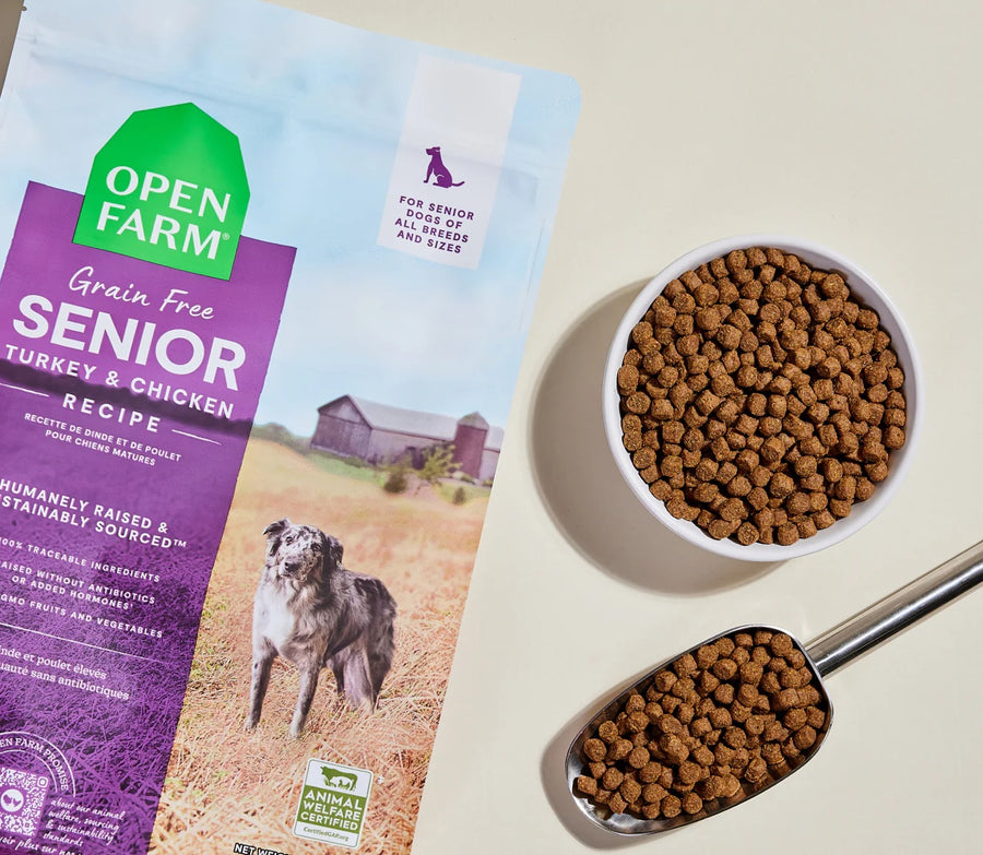 Open Farm Grain Free Senior Dry Dog Food Serving.