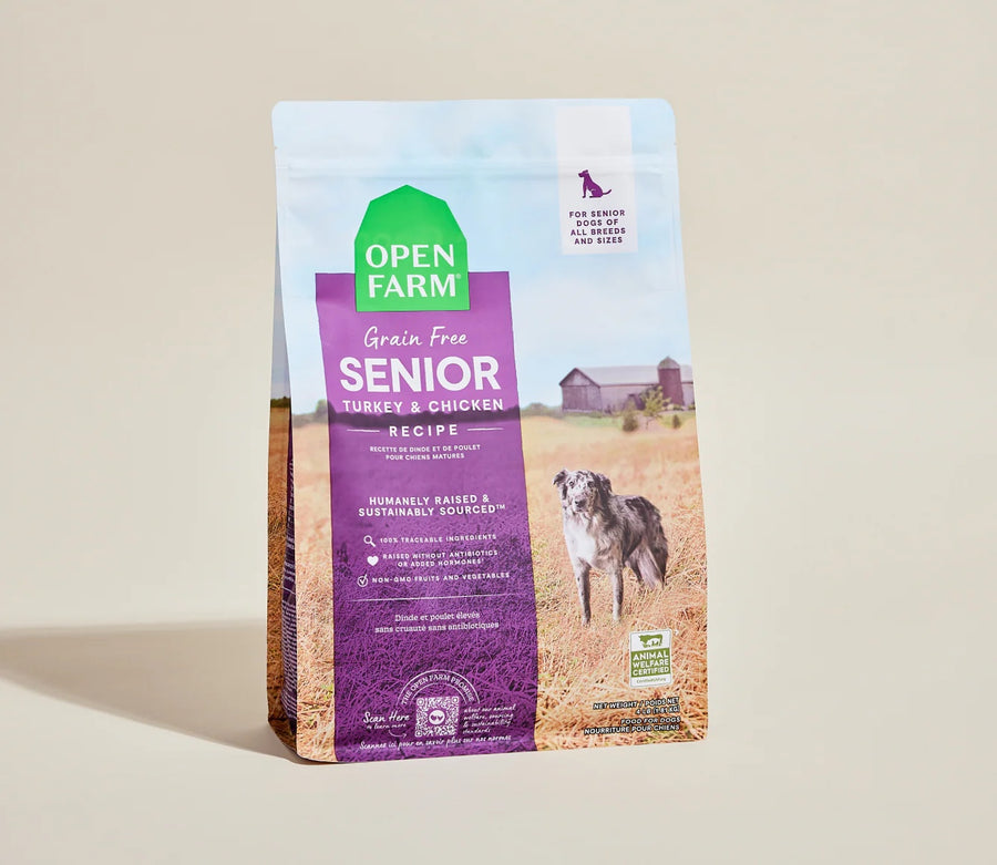 Open Farm Grain Free Senior Dry Dog Food front of bag.