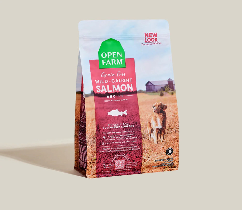 Open Farm Grain Free Wild Caught Salmon Dry Dog Food front of bag.