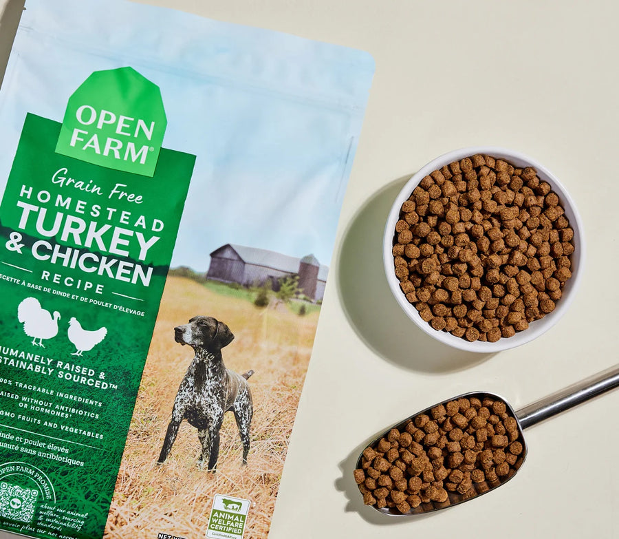 Open Farm Homestead Turkey and Chicken Grain Free Dry Dog Food Serving.