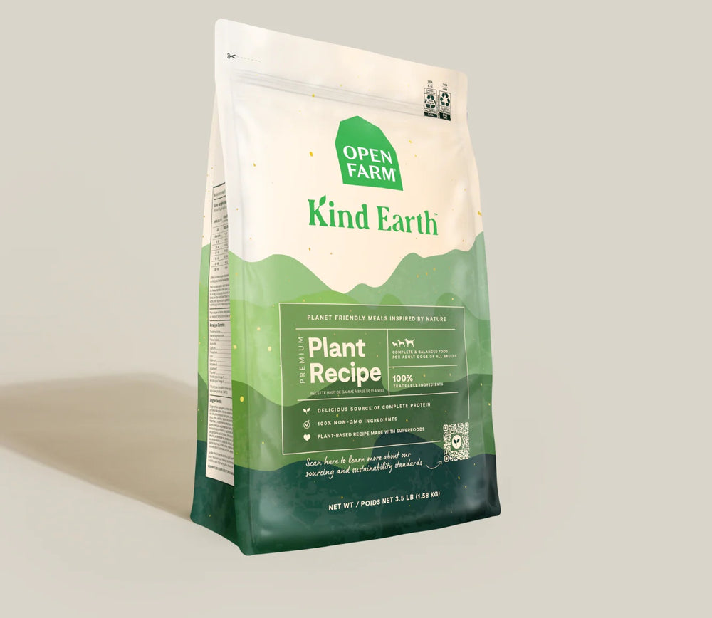 Open Farm Kind Earth Premium Plant Kibble Recipe For Dogs front of bag.