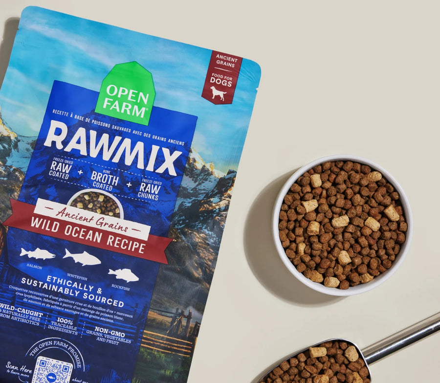 Open Farm RawMix Ancient Grains Wild Ocean Dry Dog Food Serving.