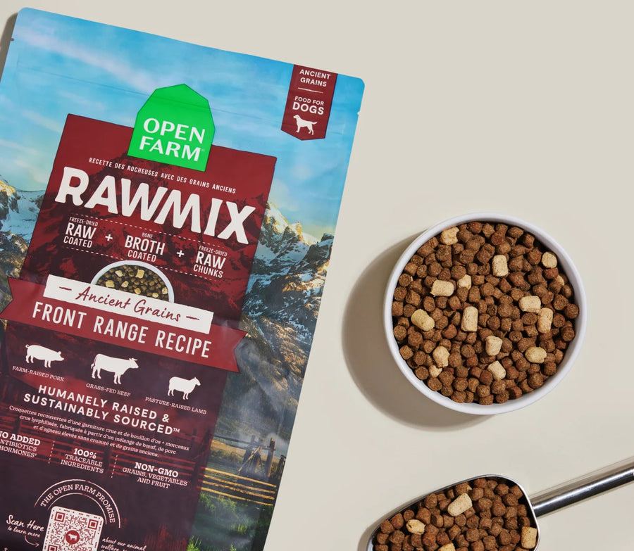 Open Farm RawMix Front Range Ancient Grains Dry Dog Food Serving.